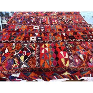 Large Scale Wool Bohemian Panama Native Mola Bedspread Or Wall Hanging 72" x 75"